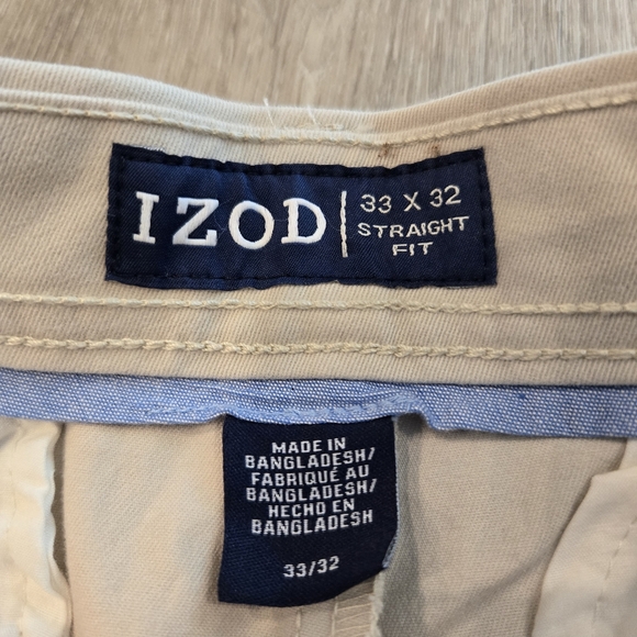 IZOD Flat Front Straight Fit Performance Plus Stretch Pants 33x32 Warm Pearl NWT - Picture 3 of 6